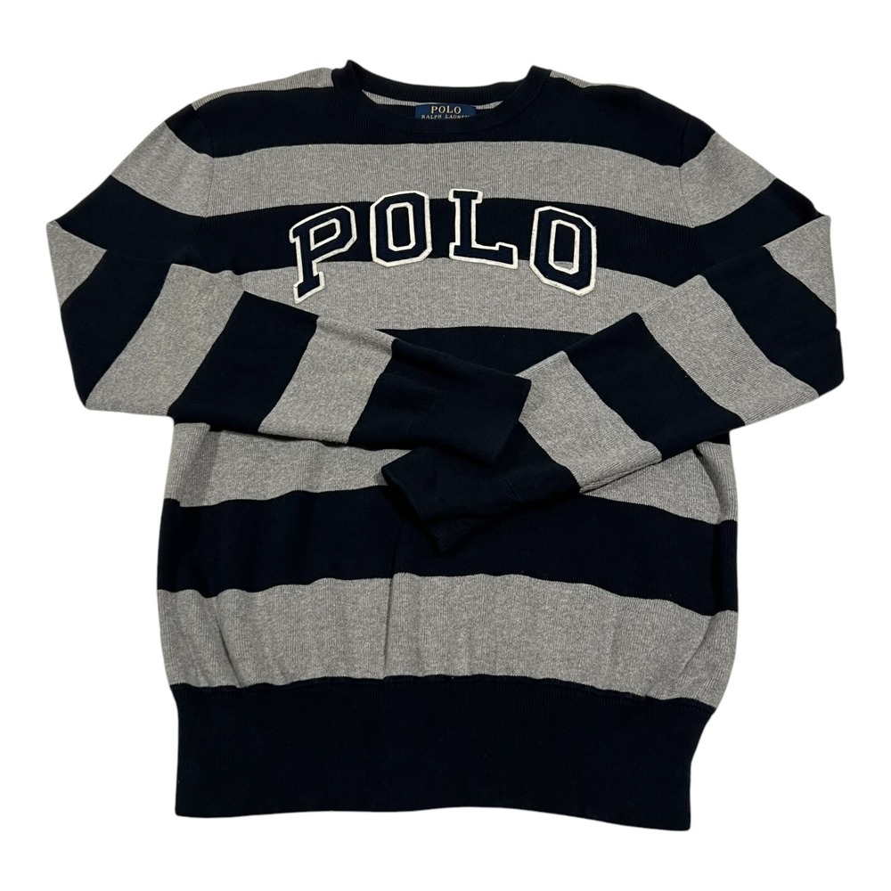 VTG Polo Ralph‎ Lauren Big Logo Spell Out Striped Sweater Large
